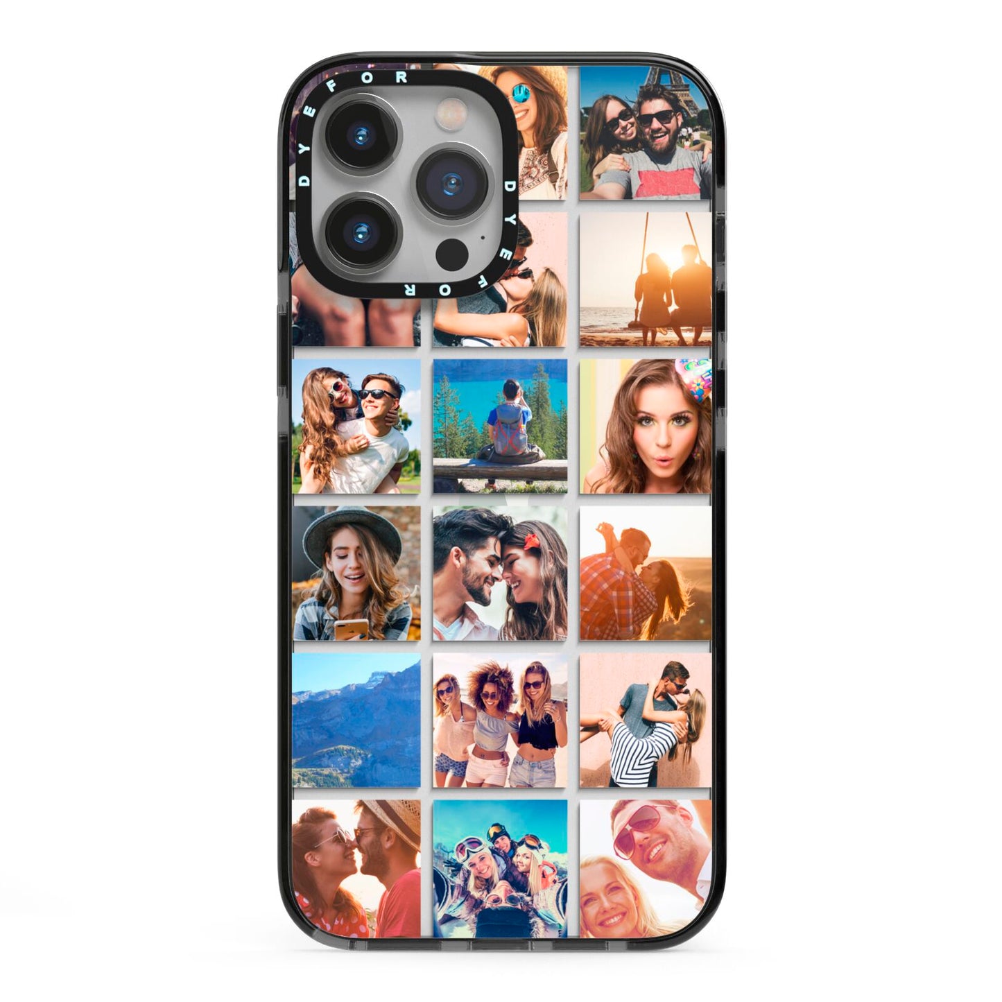Multi Photo Collage iPhone 13 Pro Max Black Impact Case on Silver phone