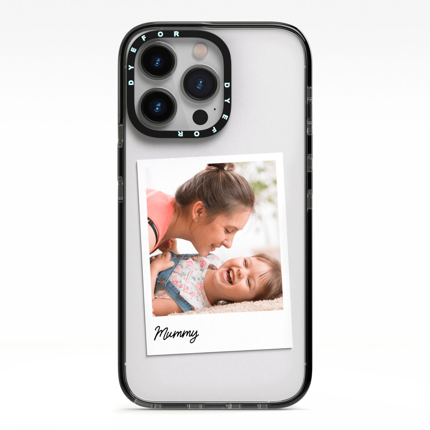Mummy Photo iPhone 13 Pro Black Impact Case on Silver phone