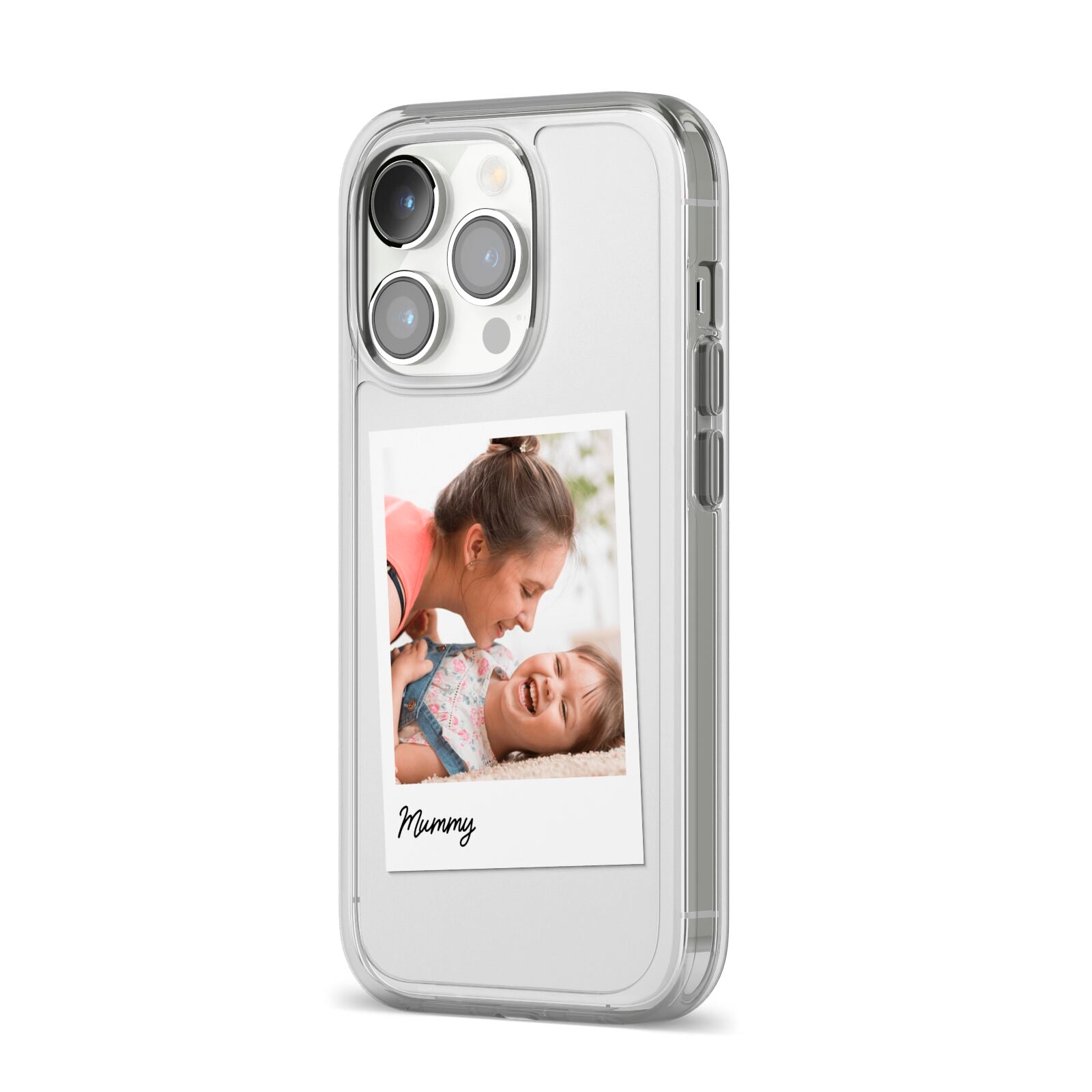 Mummy Photo iPhone 14 Pro Clear Tough Case Silver Angled Image