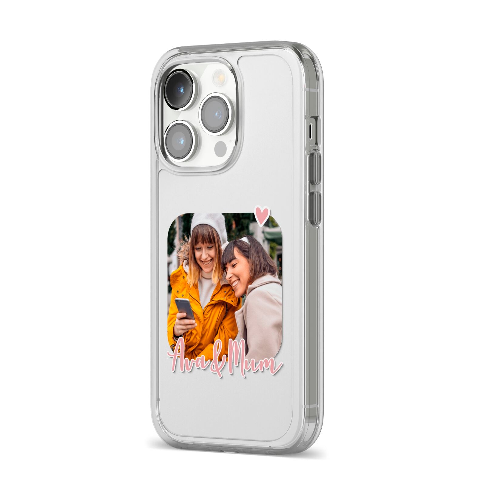 Mummy and Me Custom Photo iPhone 14 Pro Clear Tough Case Silver Angled Image