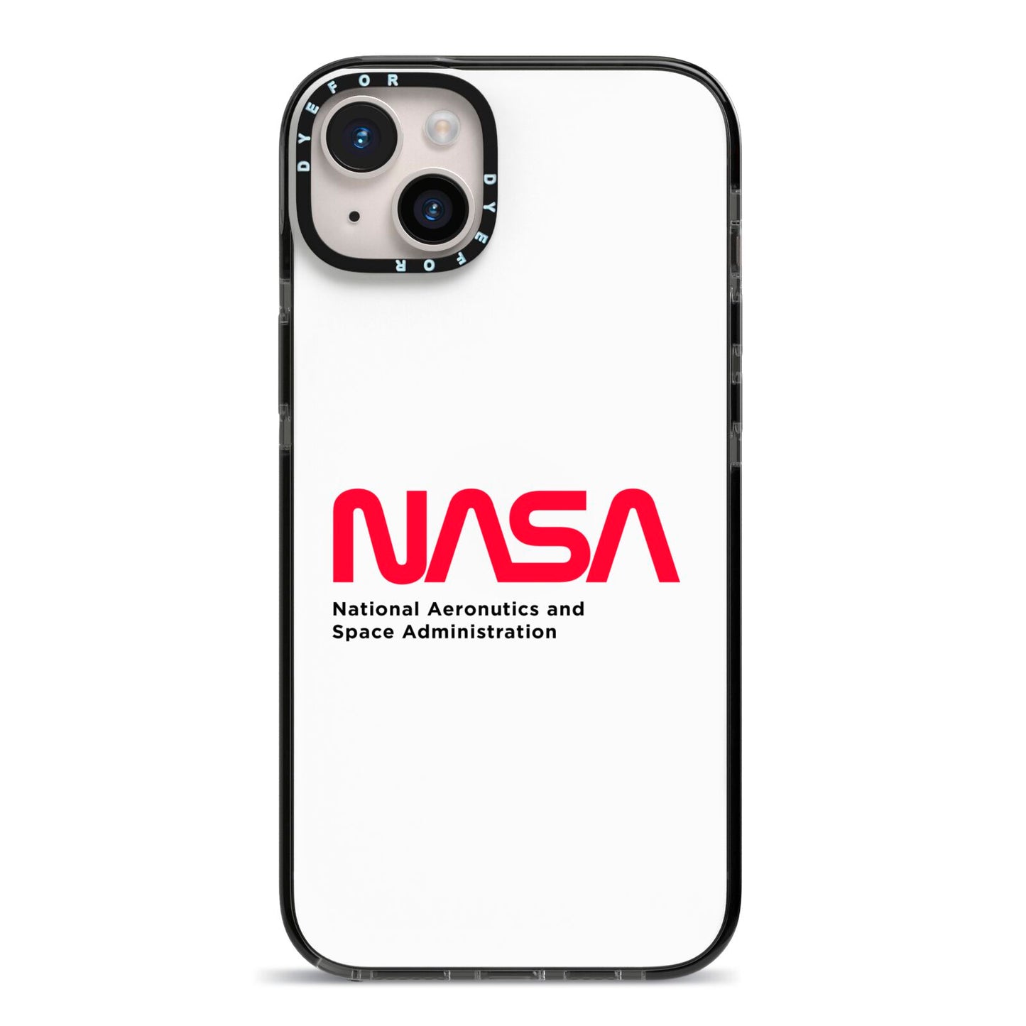NASA The Worm Logo iPhone 14 Plus Black Impact Case on Silver phone