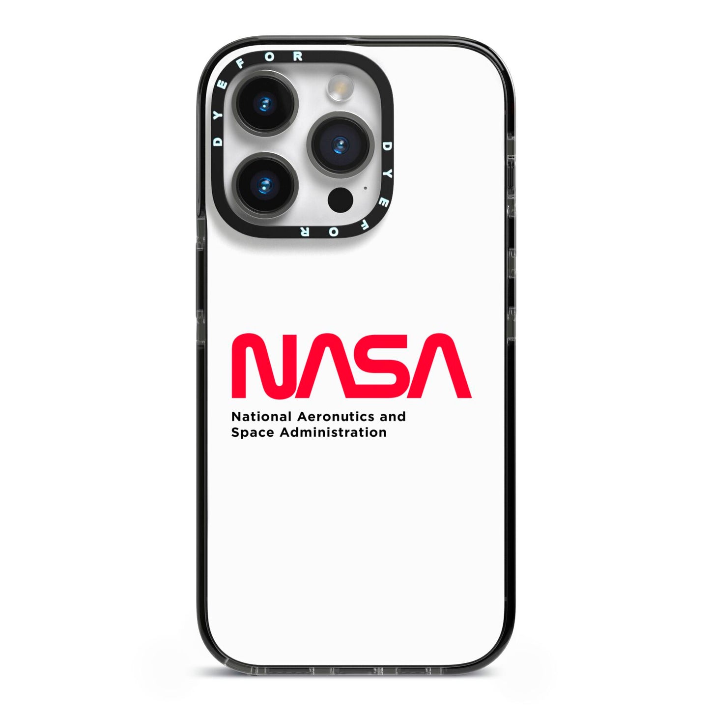 NASA The Worm Logo iPhone 14 Pro Black Impact Case on Silver phone