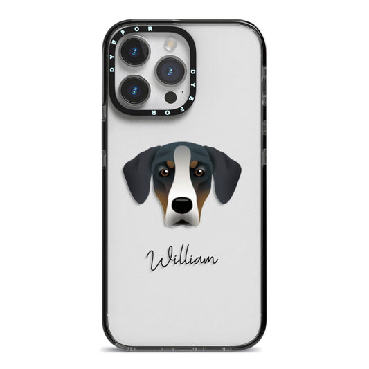 New Zealand Huntaway Personalised iPhone 14 Pro Max Black Impact Case on Silver phone
