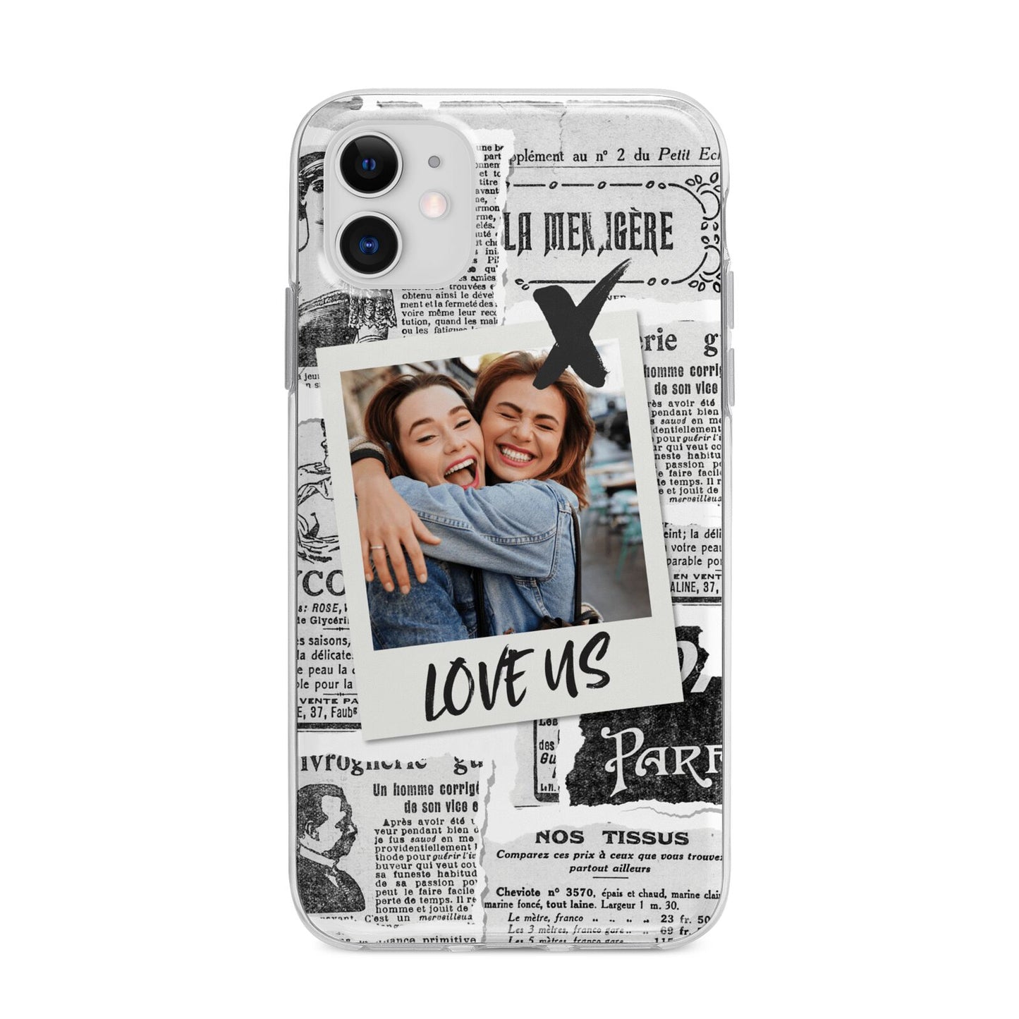 Newspaper Collage Photo Personalised Apple iPhone 11 in White with Bumper Case