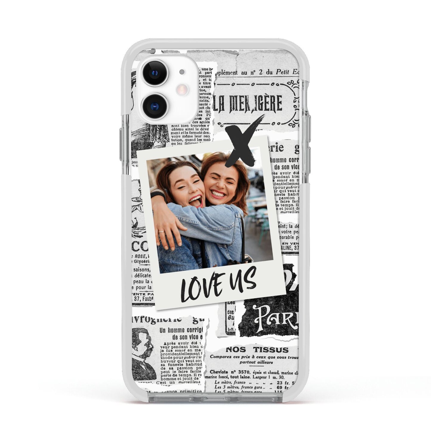 Newspaper Collage Photo Personalised Apple iPhone 11 in White with White Impact Case