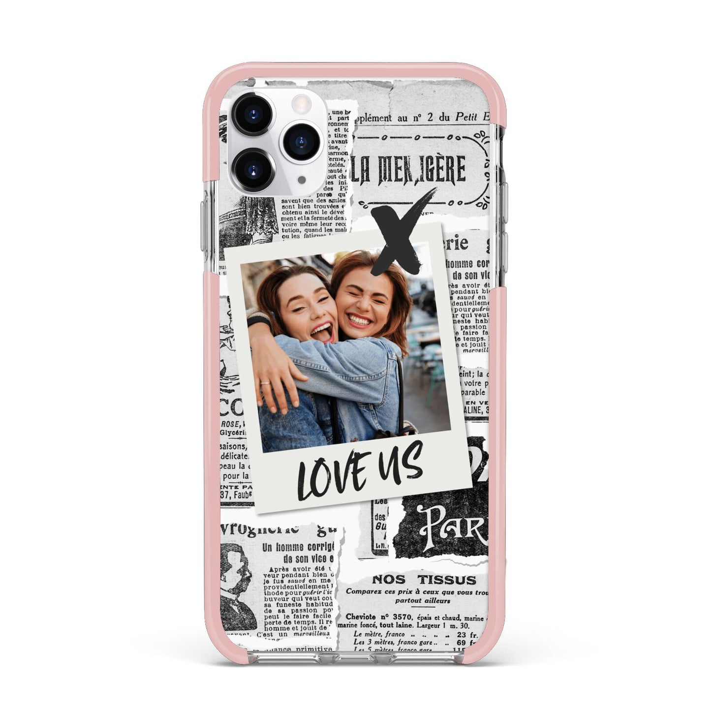 Newspaper Collage Photo Personalised iPhone 11 Pro Max Impact Pink Edge Case