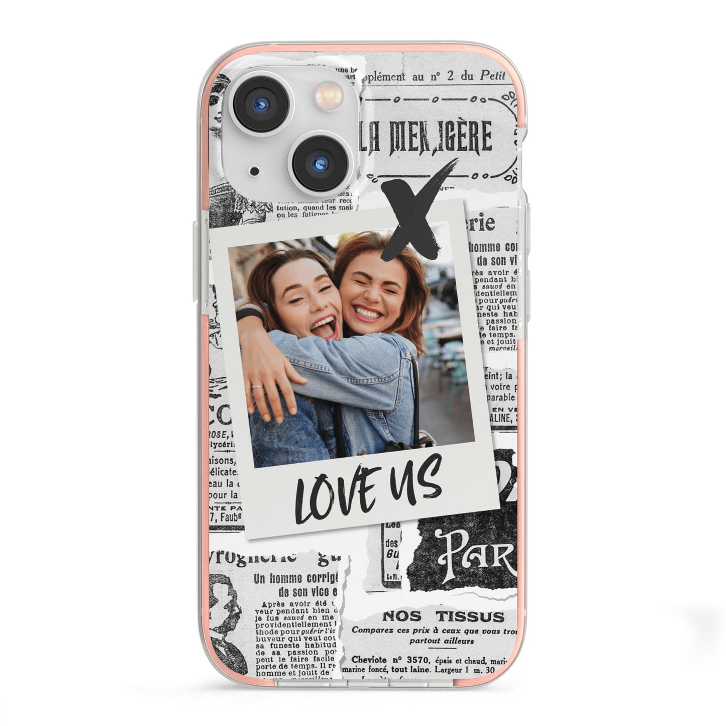 Newspaper Collage Photo Personalised iPhone 13 Mini TPU Impact Case with Pink Edges