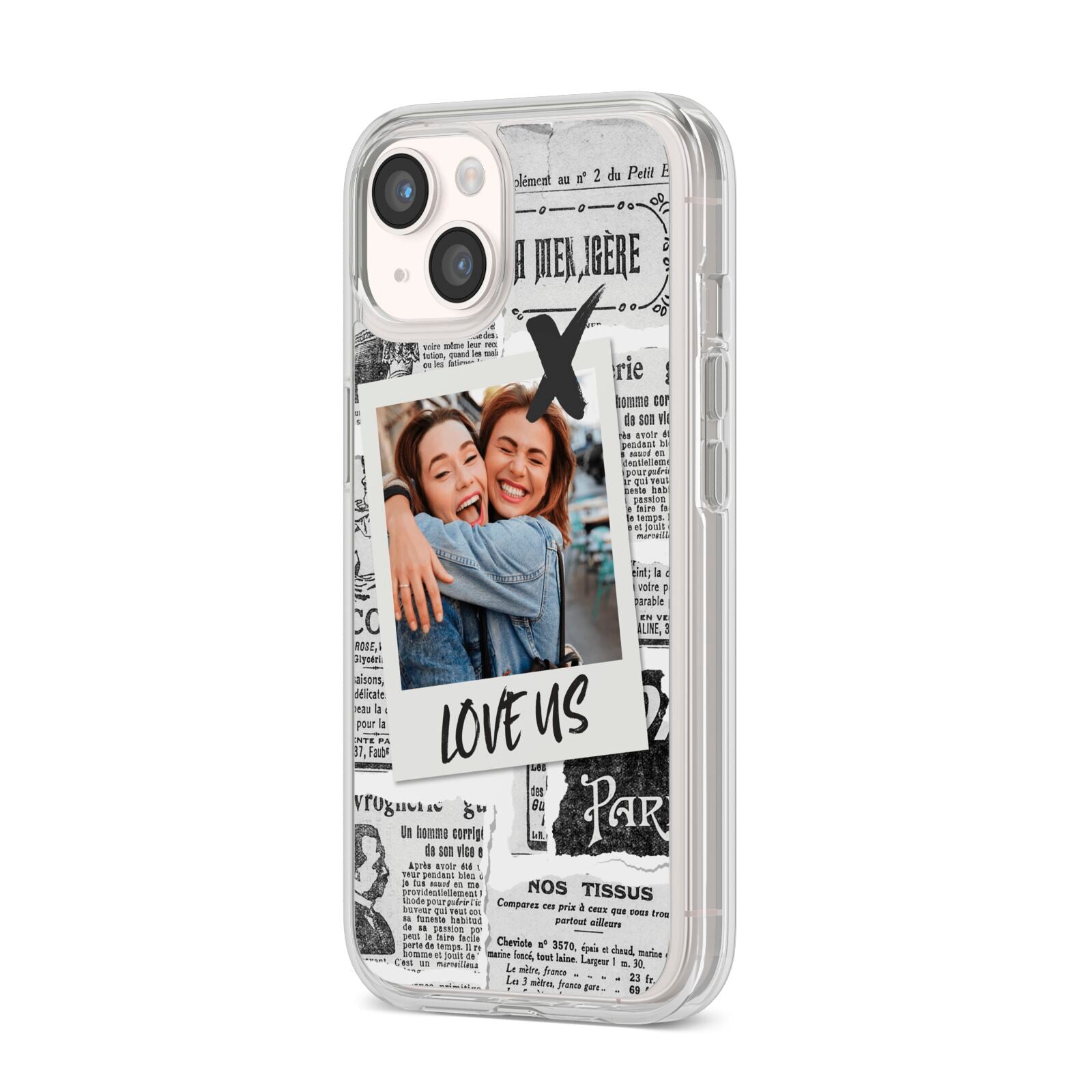 Newspaper Collage Photo Personalised iPhone 14 Clear Tough Case Starlight Angled Image