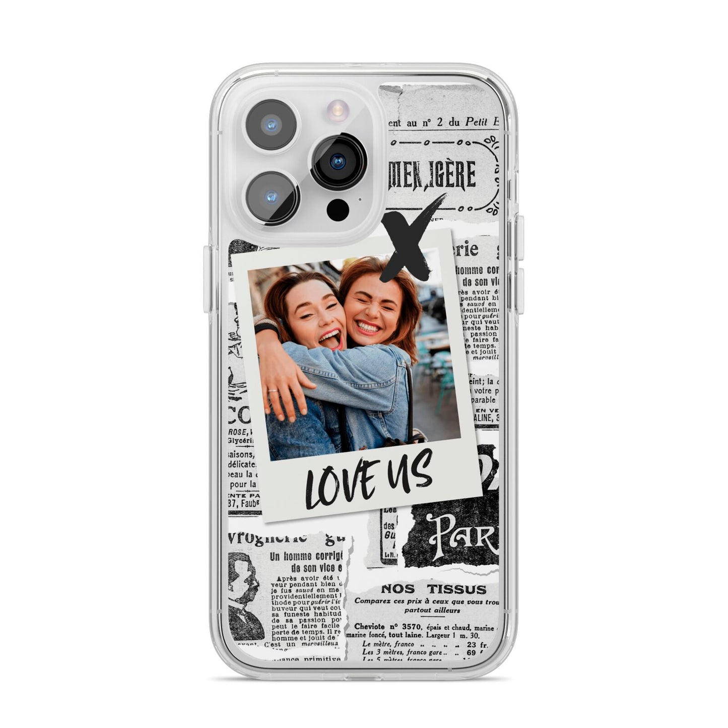 Newspaper Collage Photo Personalised iPhone 14 Pro Max Clear Tough Case Silver