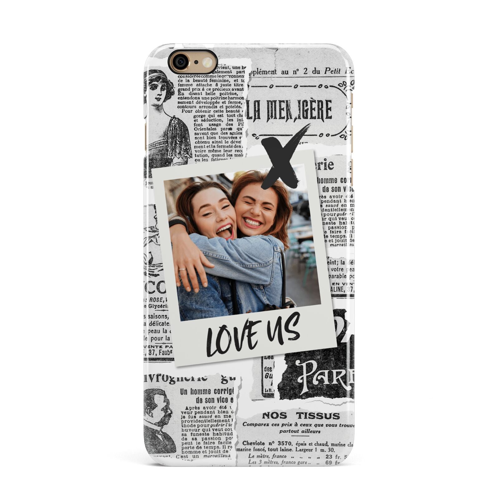 Newspaper Collage Photo Personalised iPhone 6 Plus 3D Snap Case on Gold Phone