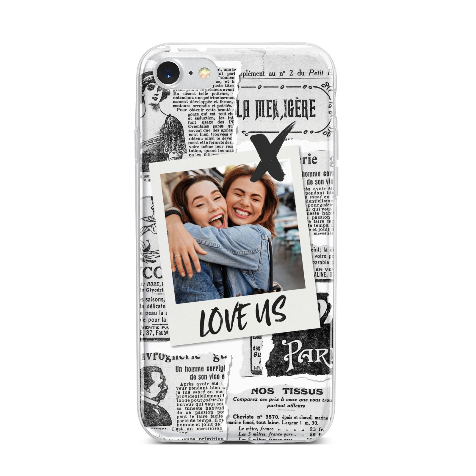 Newspaper Collage Photo Personalised iPhone 7 Bumper Case on Silver iPhone