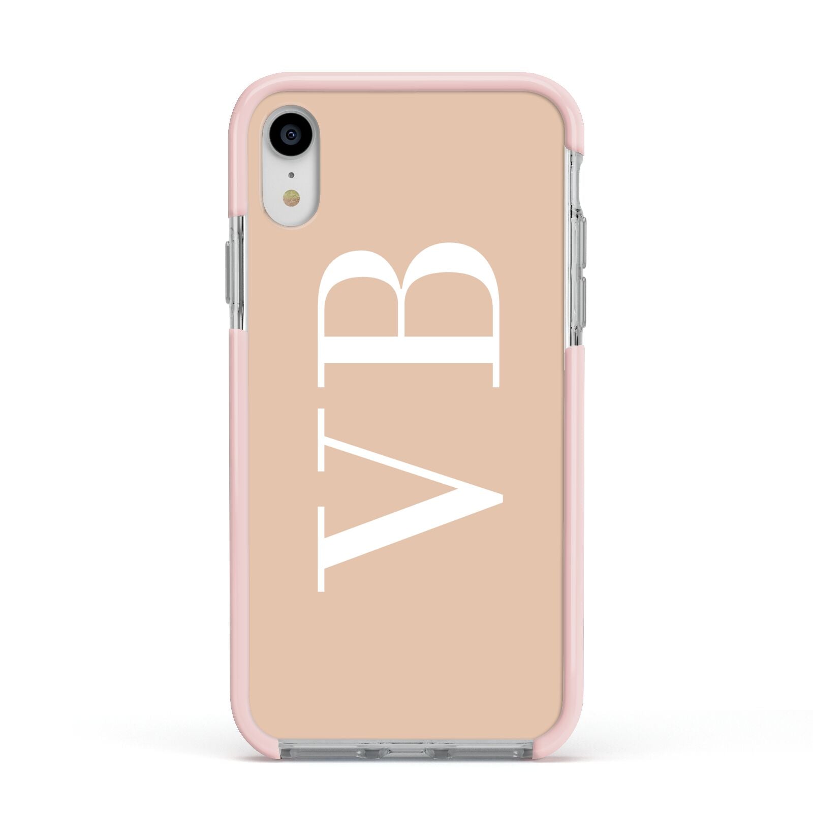 Nude And White Personalised Apple iPhone XR Impact Case Pink Edge on Silver Phone