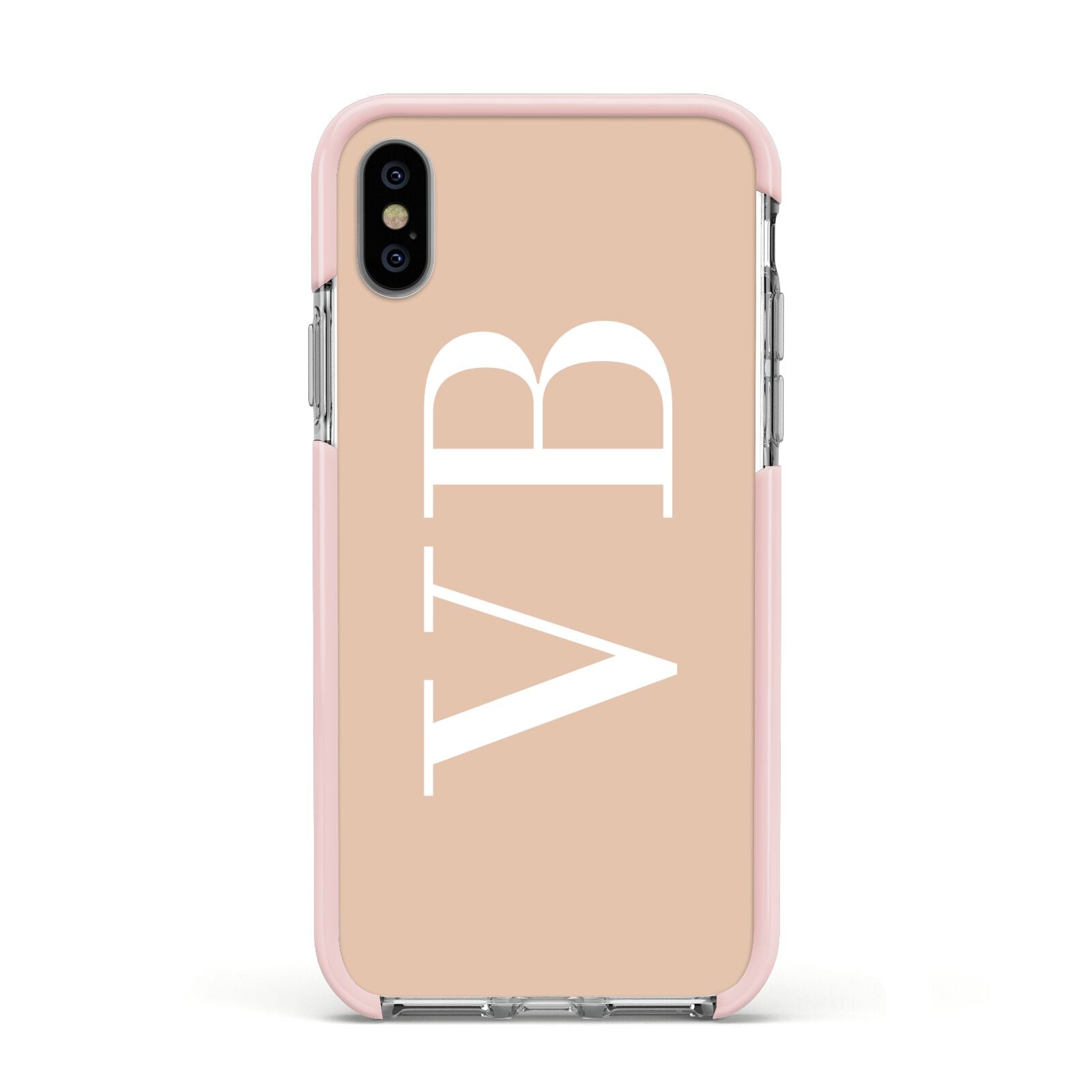 Nude And White Personalised Apple iPhone Xs Impact Case Pink Edge on Silver Phone