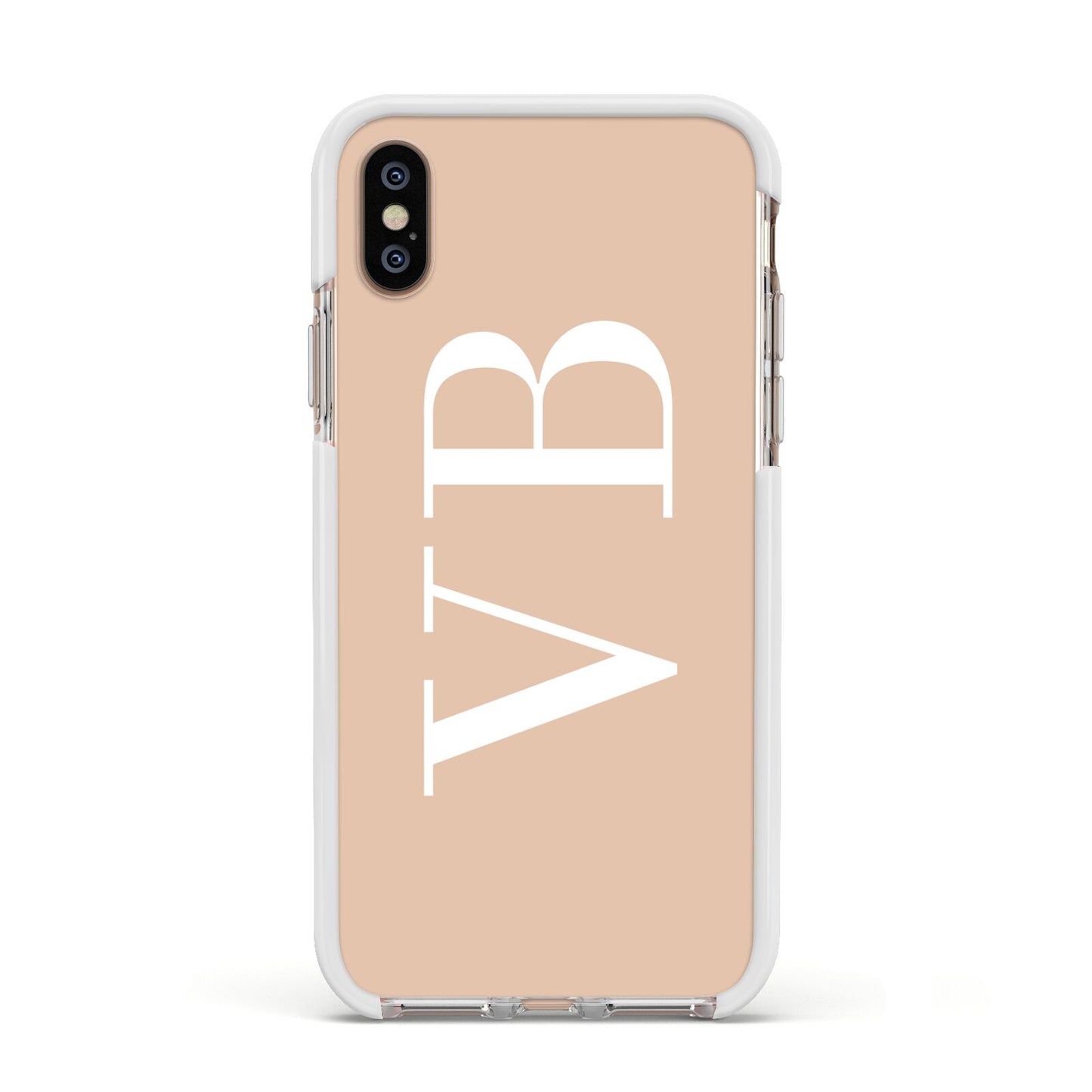 Nude And White Personalised Apple iPhone Xs Impact Case White Edge on Gold Phone