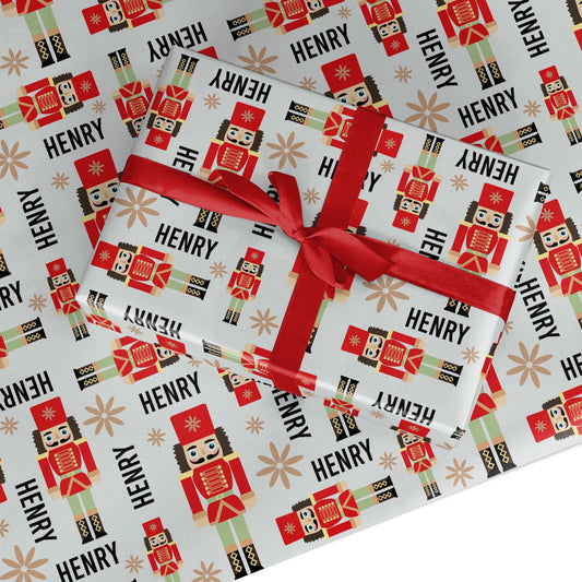 Nutcracker Grid with Name Custom Wrapping Paper