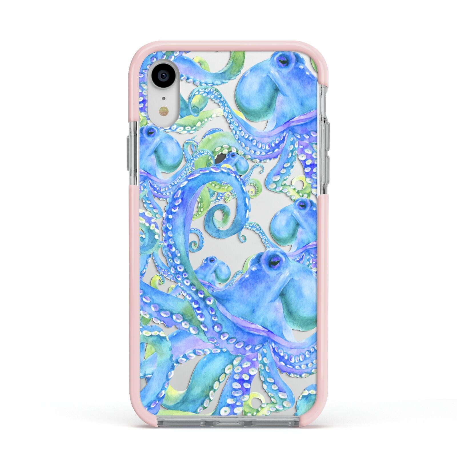 Octopus Apple iPhone XR Impact Case Pink Edge on Silver Phone