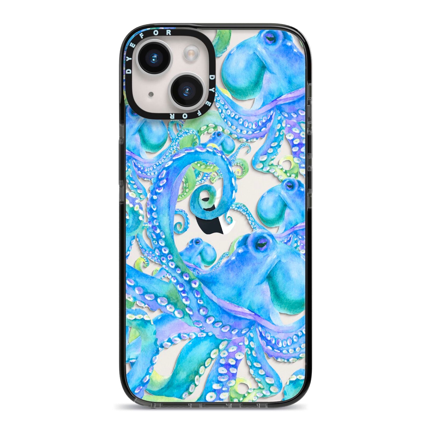 Octopus iPhone 14 Black Impact Case on Silver phone