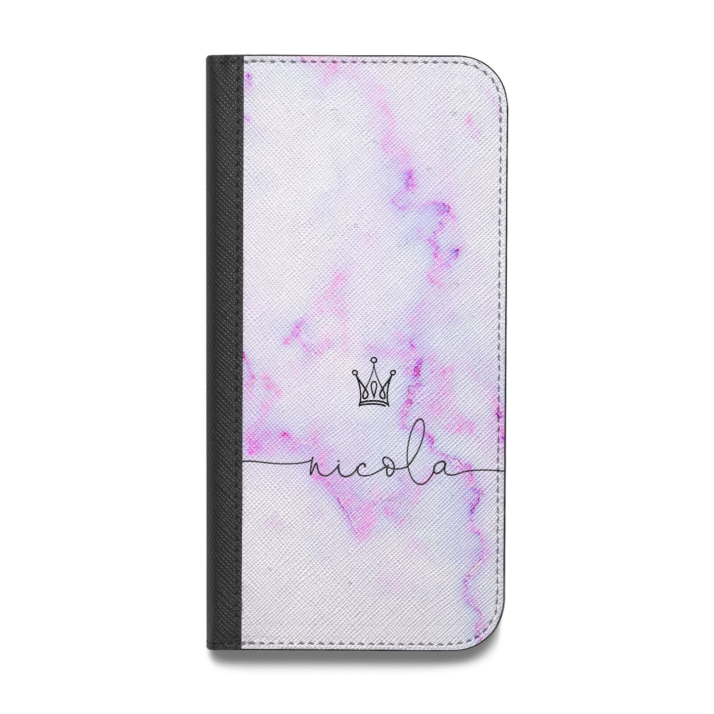Pale Purple Glitter Marble with Crowned Name Vegan Leather Flip Samsung Case