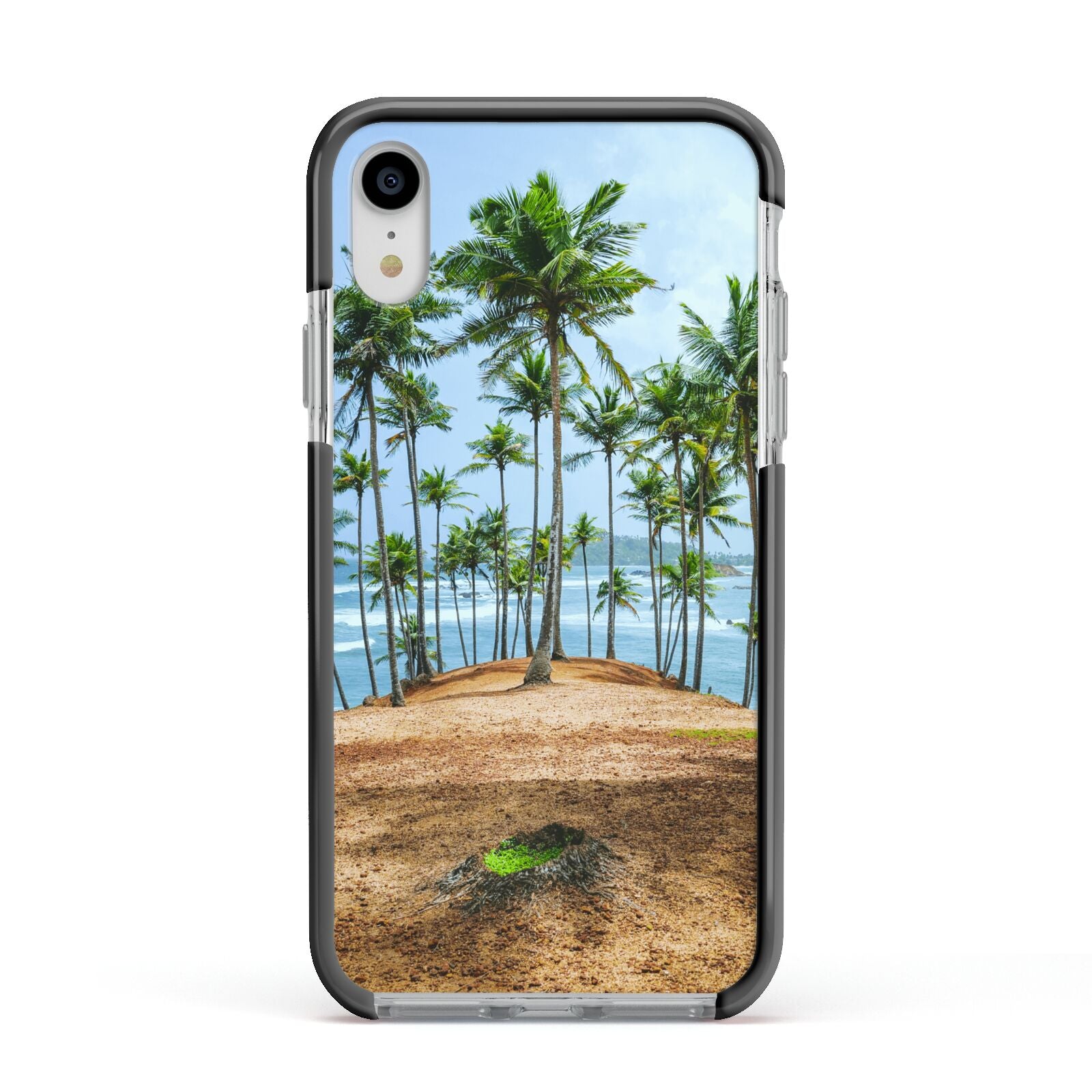 Palm Trees Apple iPhone XR Impact Case Black Edge on Silver Phone