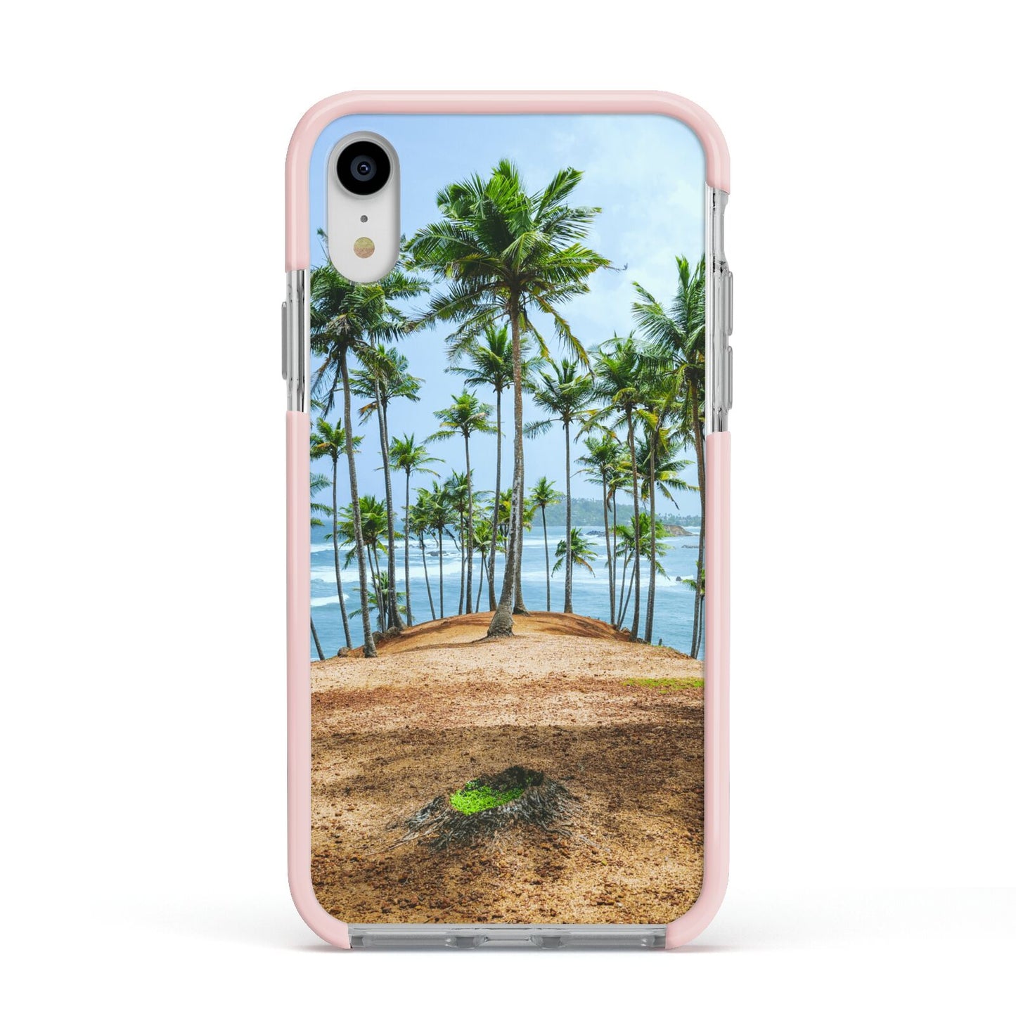 Palm Trees Apple iPhone XR Impact Case Pink Edge on Silver Phone