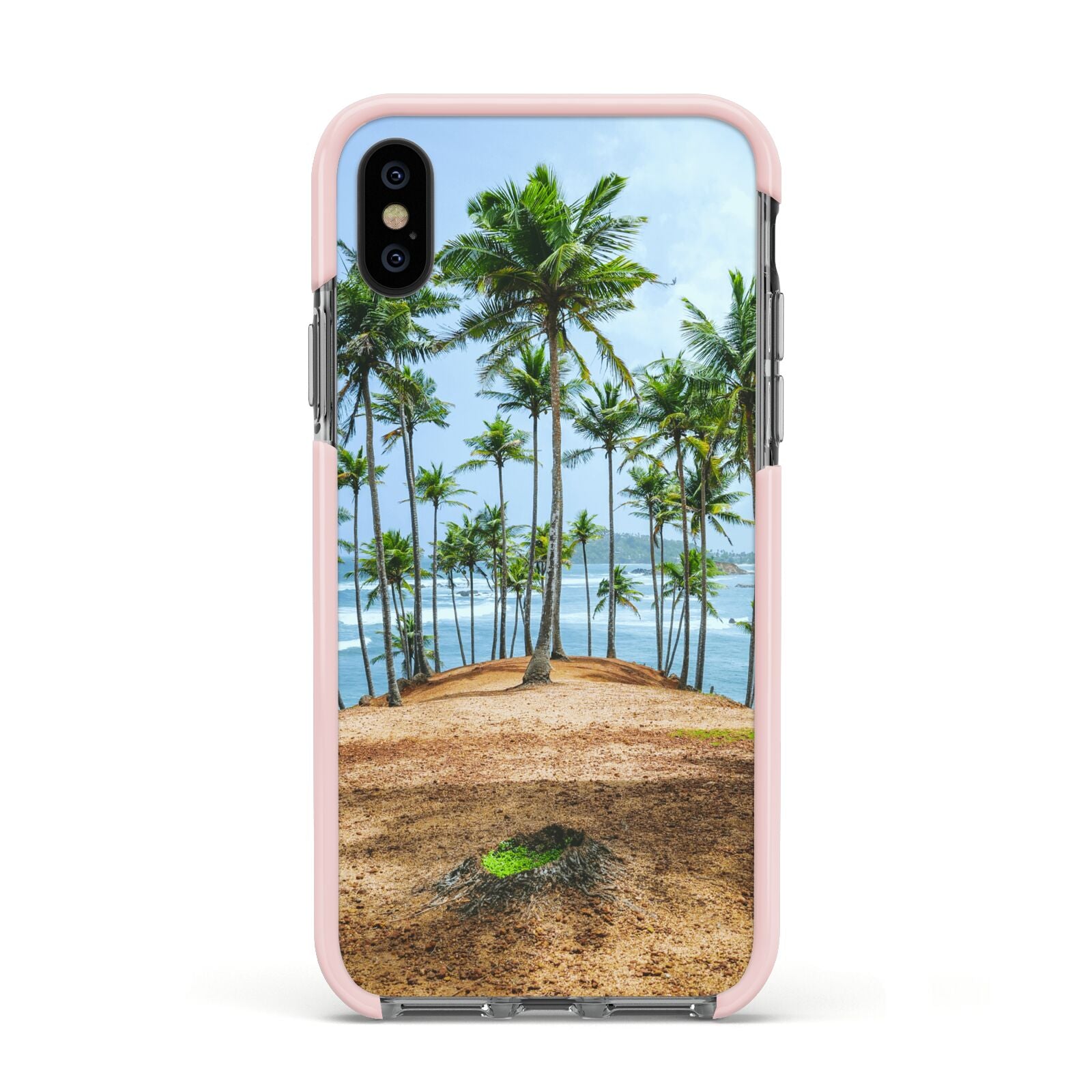 Palm Trees Apple iPhone Xs Impact Case Pink Edge on Black Phone