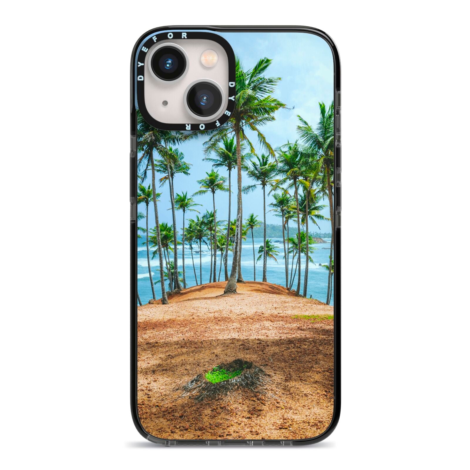 Palm Trees iPhone 13 Black Impact Case on Silver phone