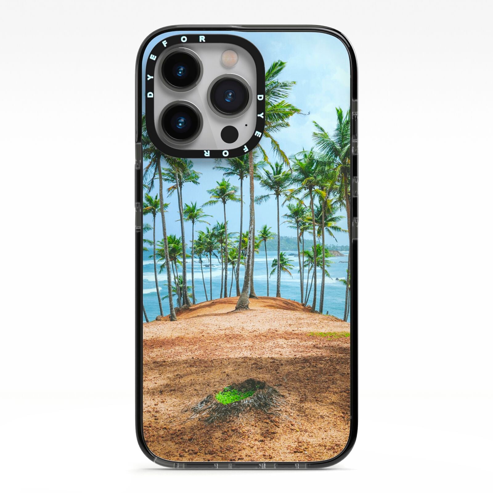 Palm Trees iPhone 13 Pro Black Impact Case on Silver phone