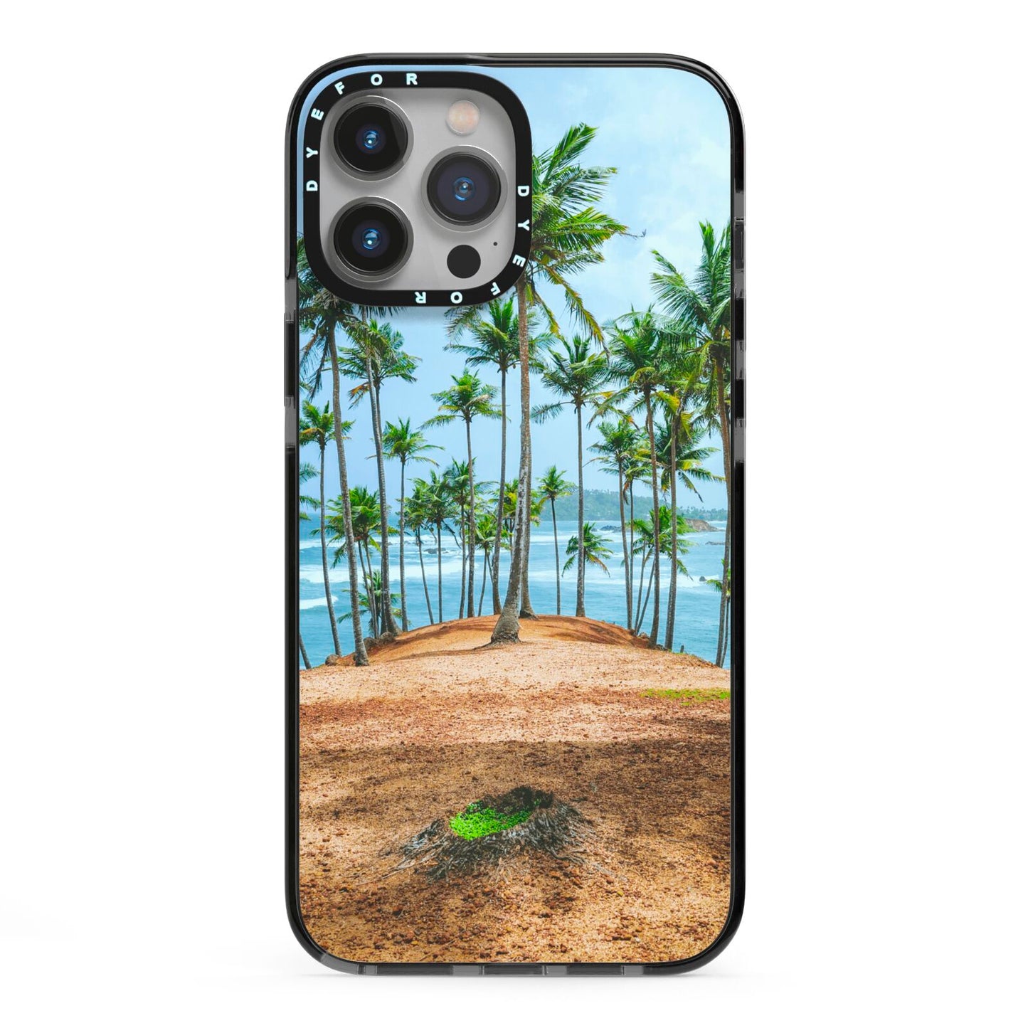 Palm Trees iPhone 13 Pro Max Black Impact Case on Silver phone
