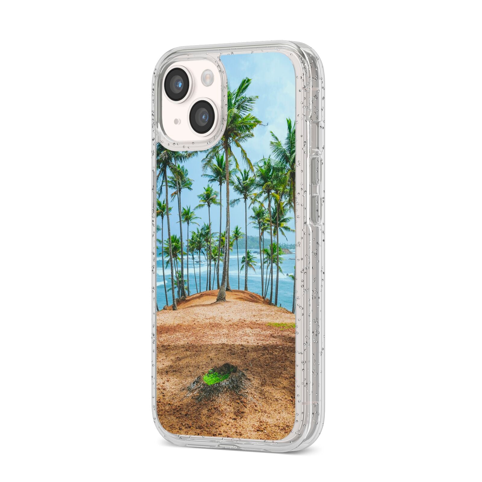 Palm Trees iPhone 14 Glitter Tough Case Starlight Angled Image