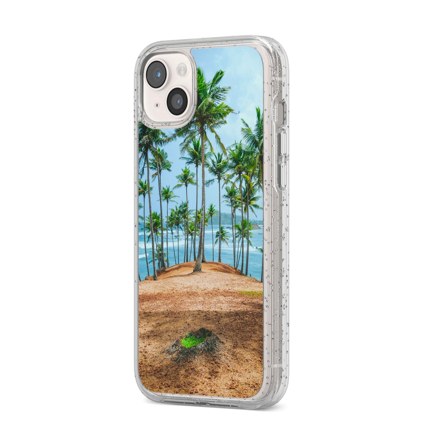 Palm Trees iPhone 14 Plus Glitter Tough Case Starlight Angled Image