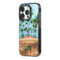 Palm Trees iPhone 14 Pro Black Impact Case Side Angle on Silver phone