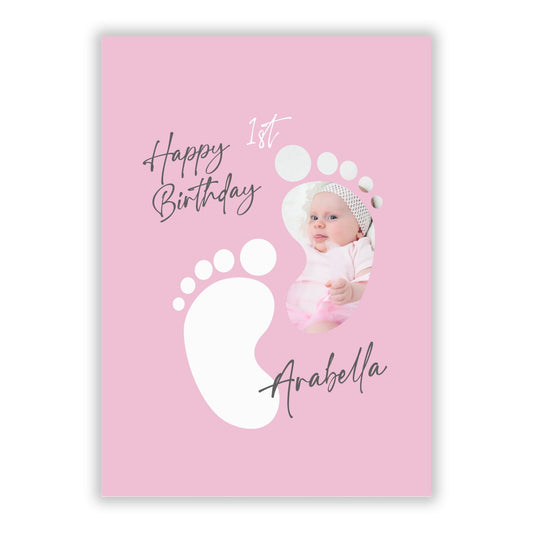 Personalised 1st Birthday Footsteps A5 Flat Greetings Card