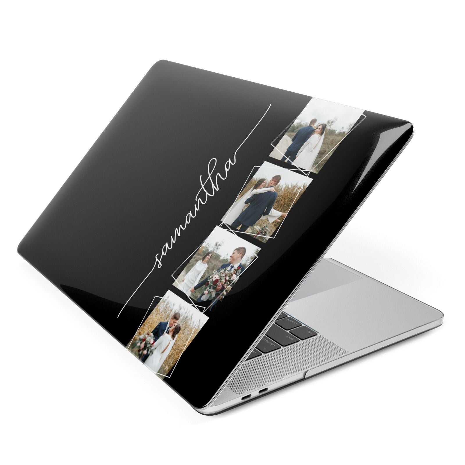 Personalised 4 Photo Couple Name Apple MacBook Case Side View