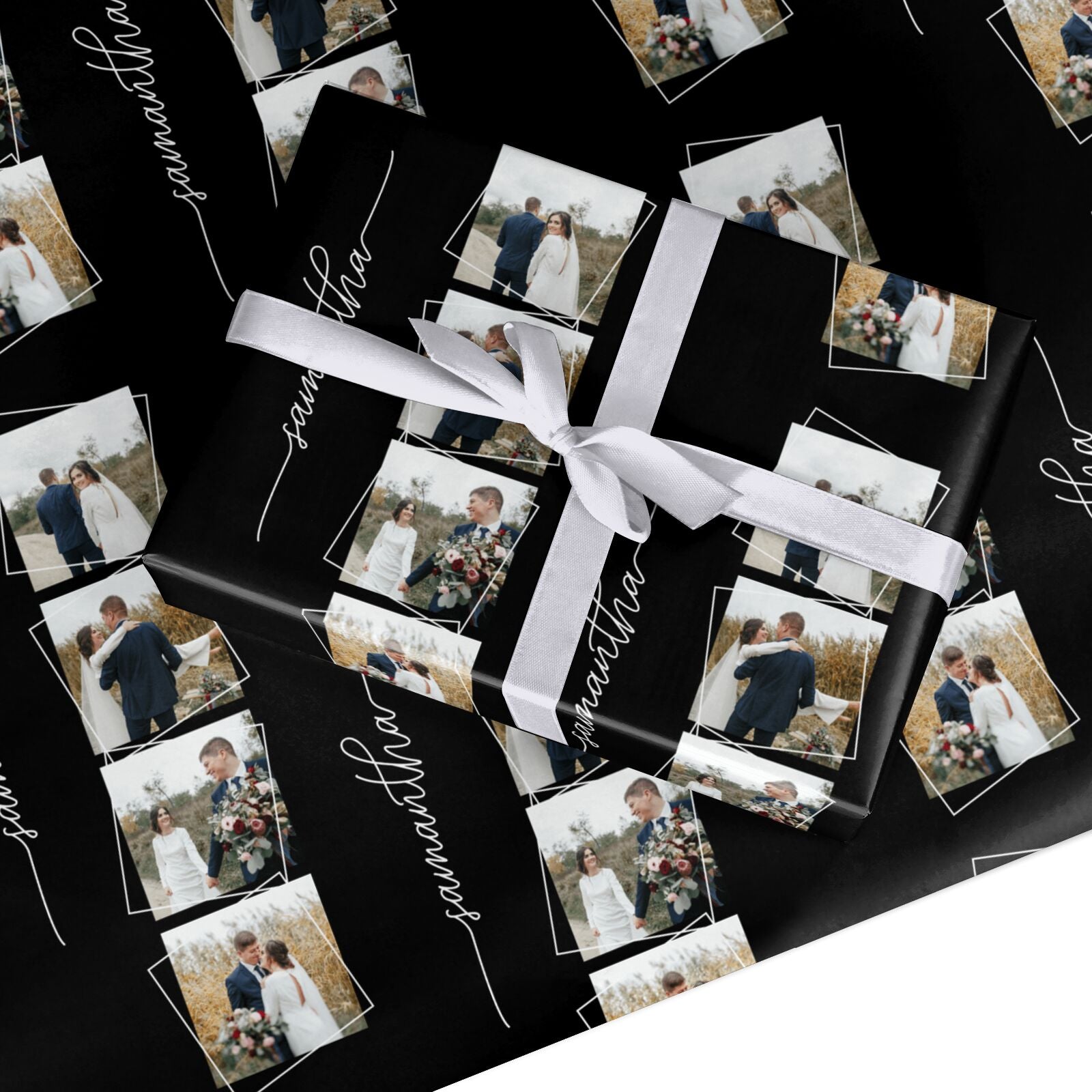 Personalised 4 Photo Couple Name Custom Wrapping Paper