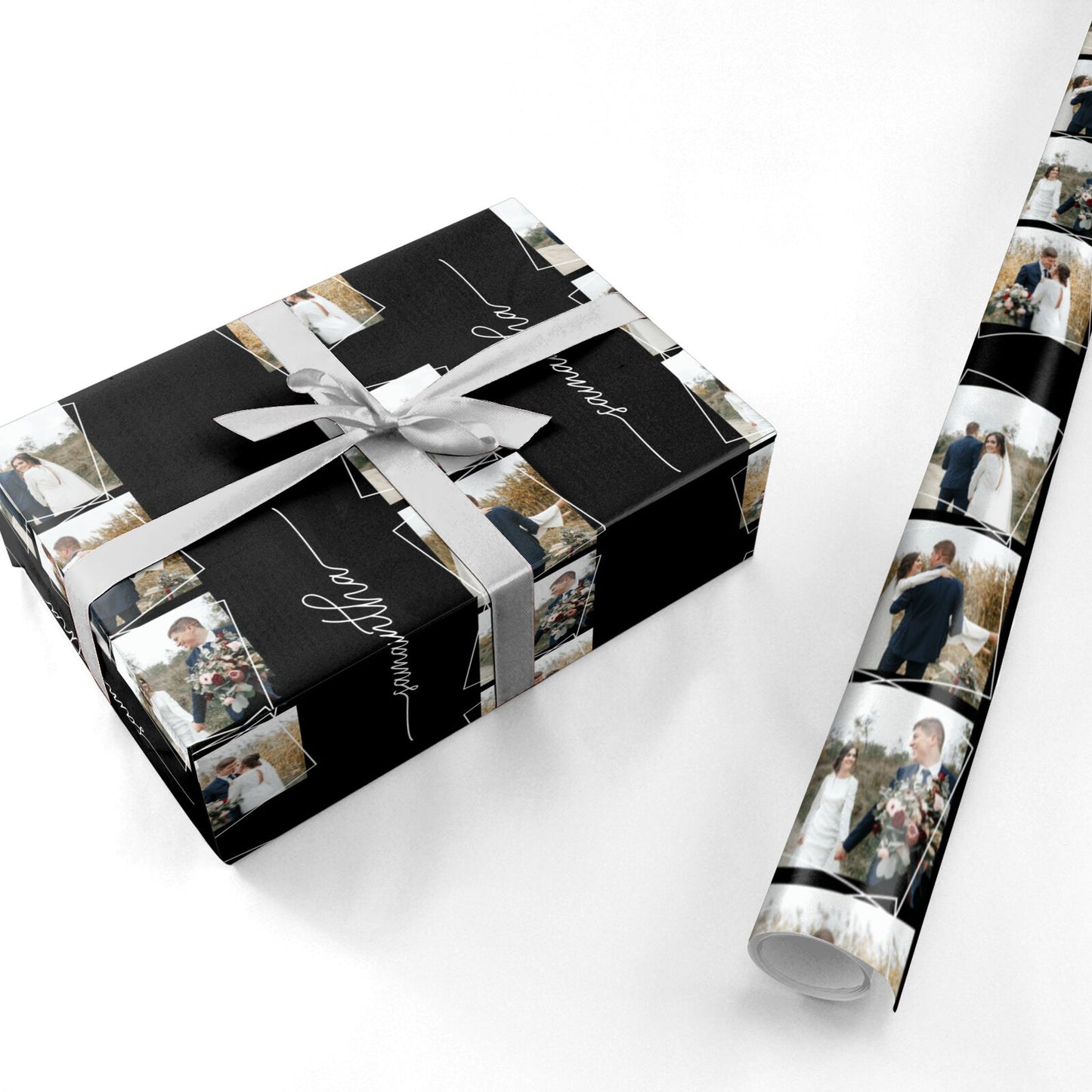 Personalised 4 Photo Couple Name Personalised Wrapping Paper