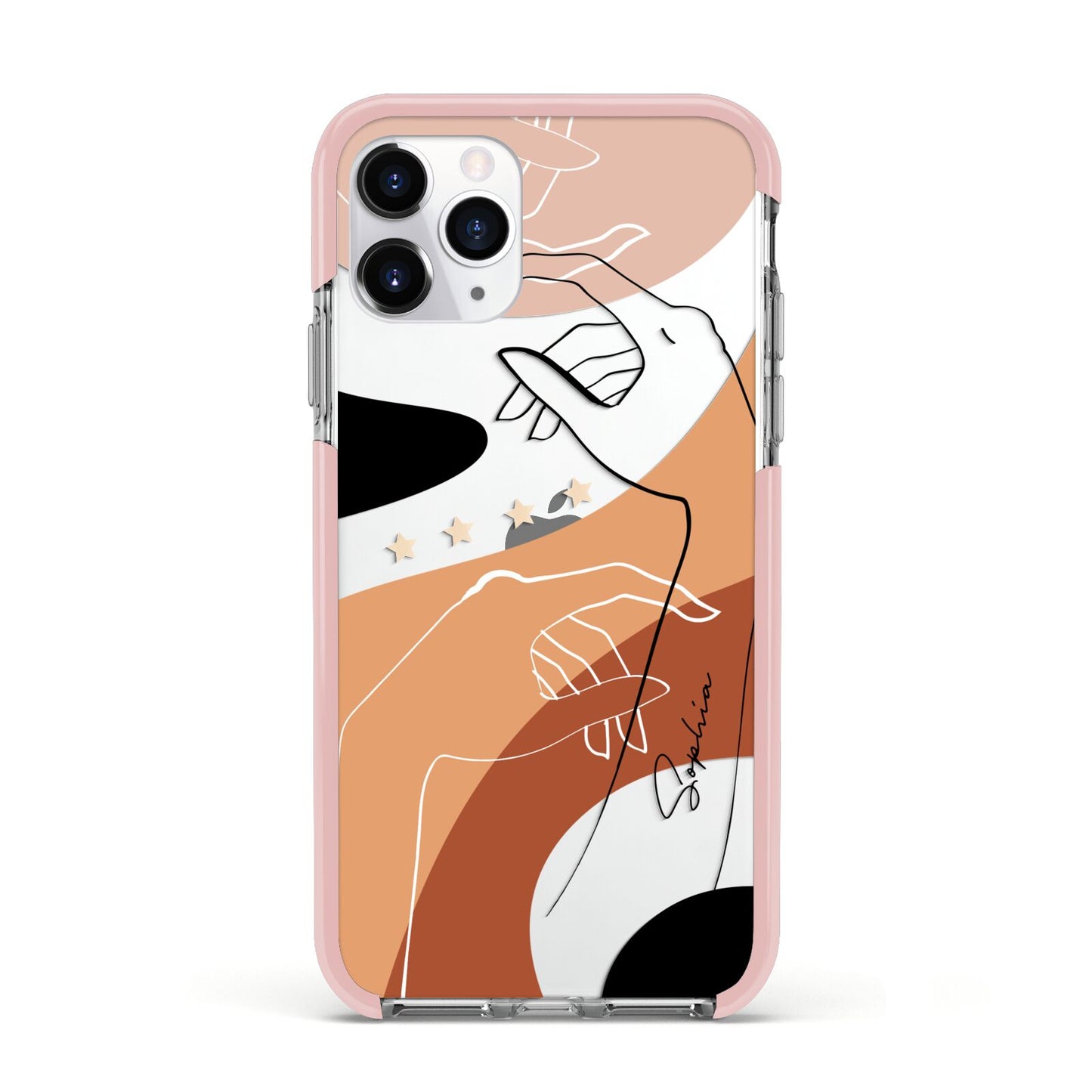 Personalised Abstract Gouache Line Art Apple iPhone 11 Pro in Silver with Pink Impact Case