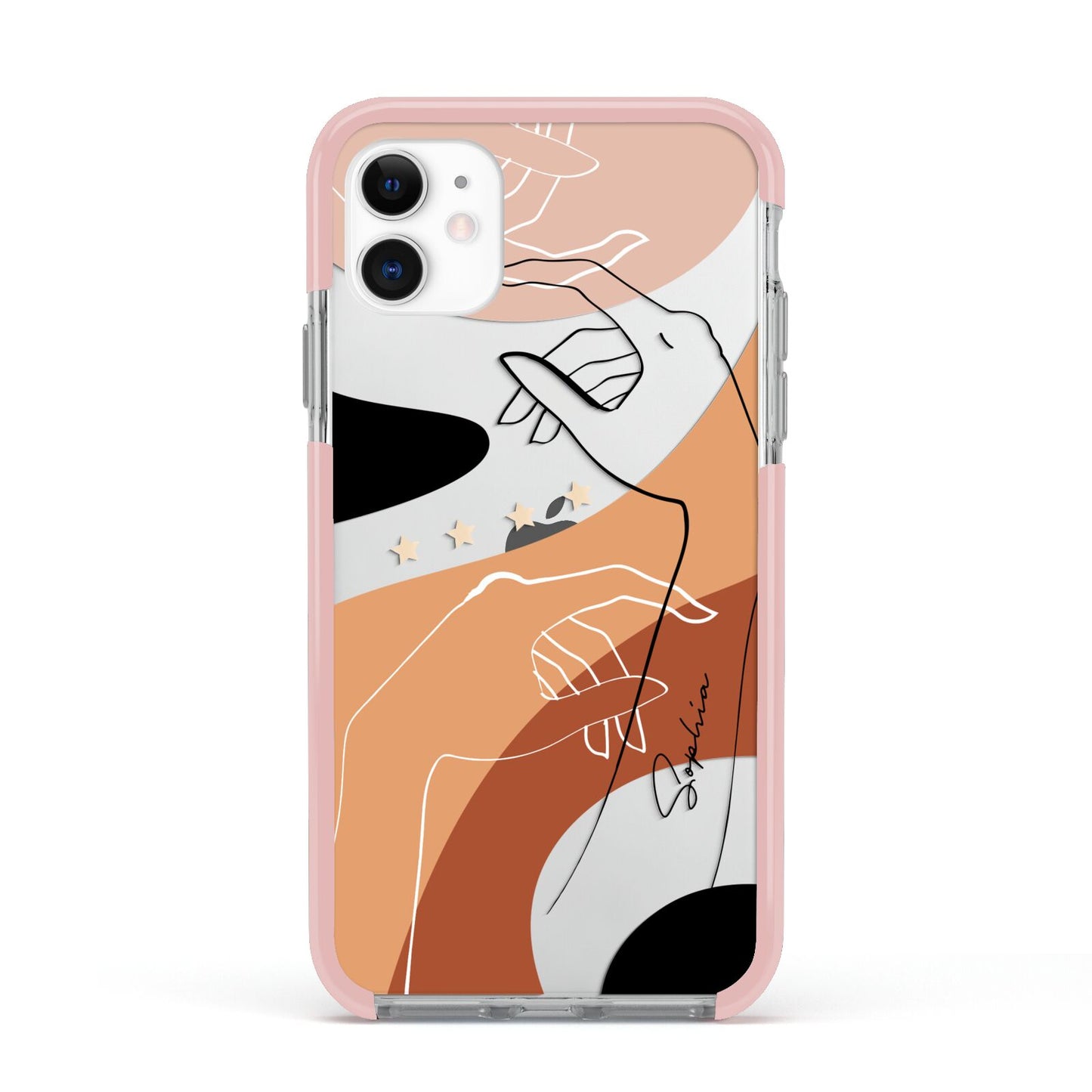 Personalised Abstract Gouache Line Art Apple iPhone 11 in White with Pink Impact Case