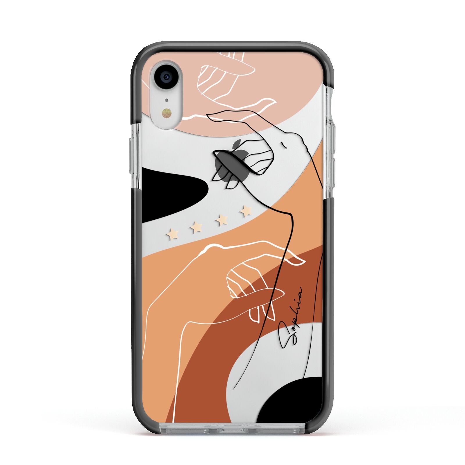 Personalised Abstract Gouache Line Art Apple iPhone XR Impact Case Black Edge on Silver Phone