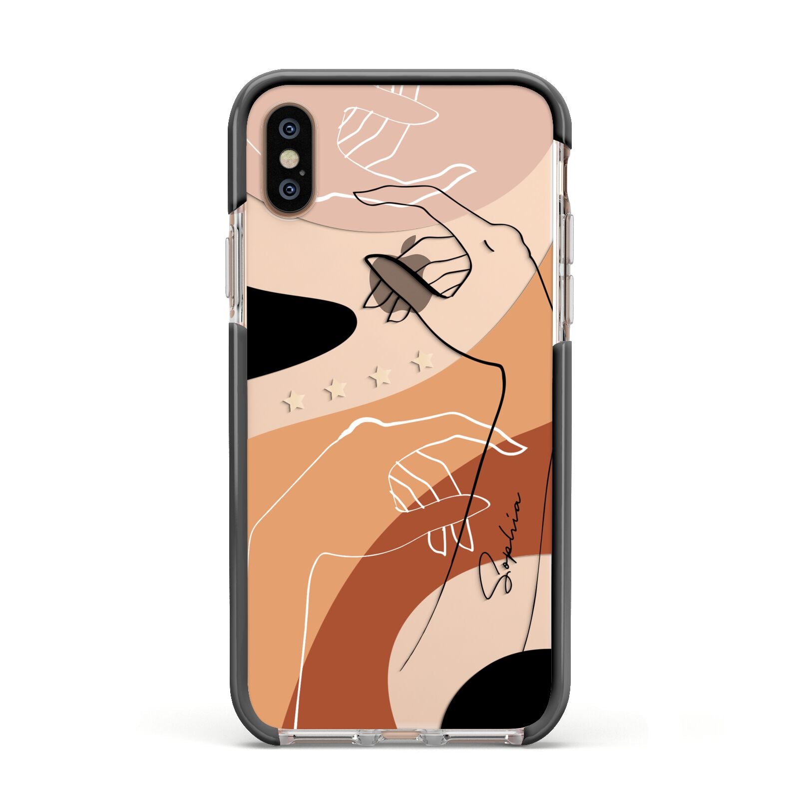 Personalised Abstract Gouache Line Art Apple iPhone Xs Impact Case Black Edge on Gold Phone