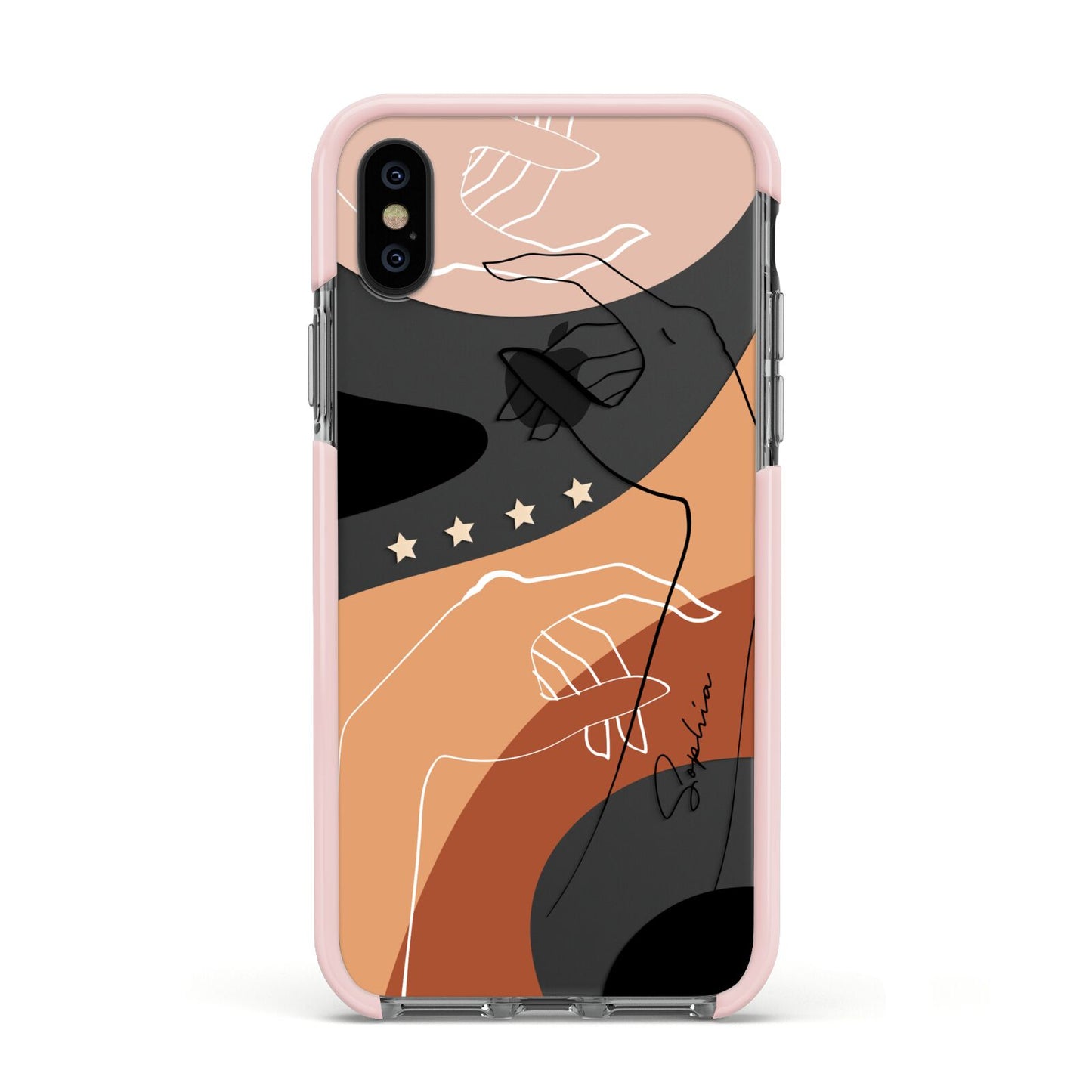 Personalised Abstract Gouache Line Art Apple iPhone Xs Impact Case Pink Edge on Black Phone