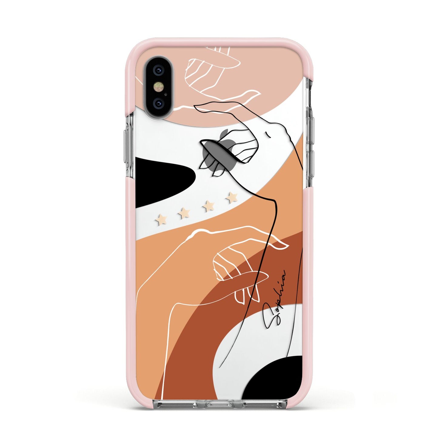Personalised Abstract Gouache Line Art Apple iPhone Xs Impact Case Pink Edge on Silver Phone