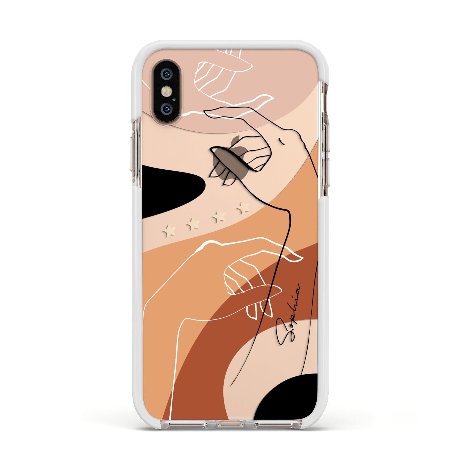 Personalised Abstract Gouache Line Art Apple iPhone Xs Impact Case White Edge on Gold Phone
