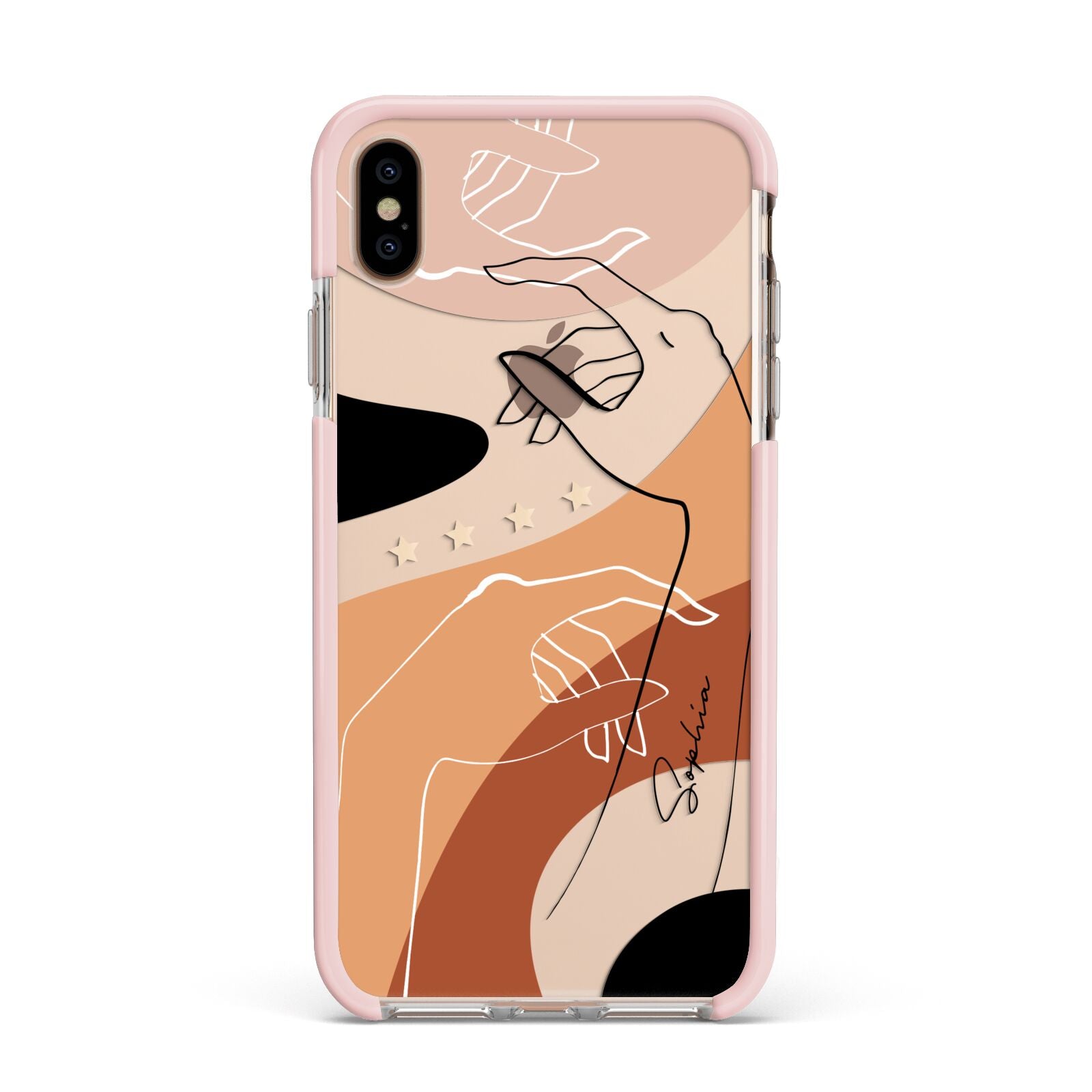 Personalised Abstract Gouache Line Art Apple iPhone Xs Max Impact Case Pink Edge on Gold Phone