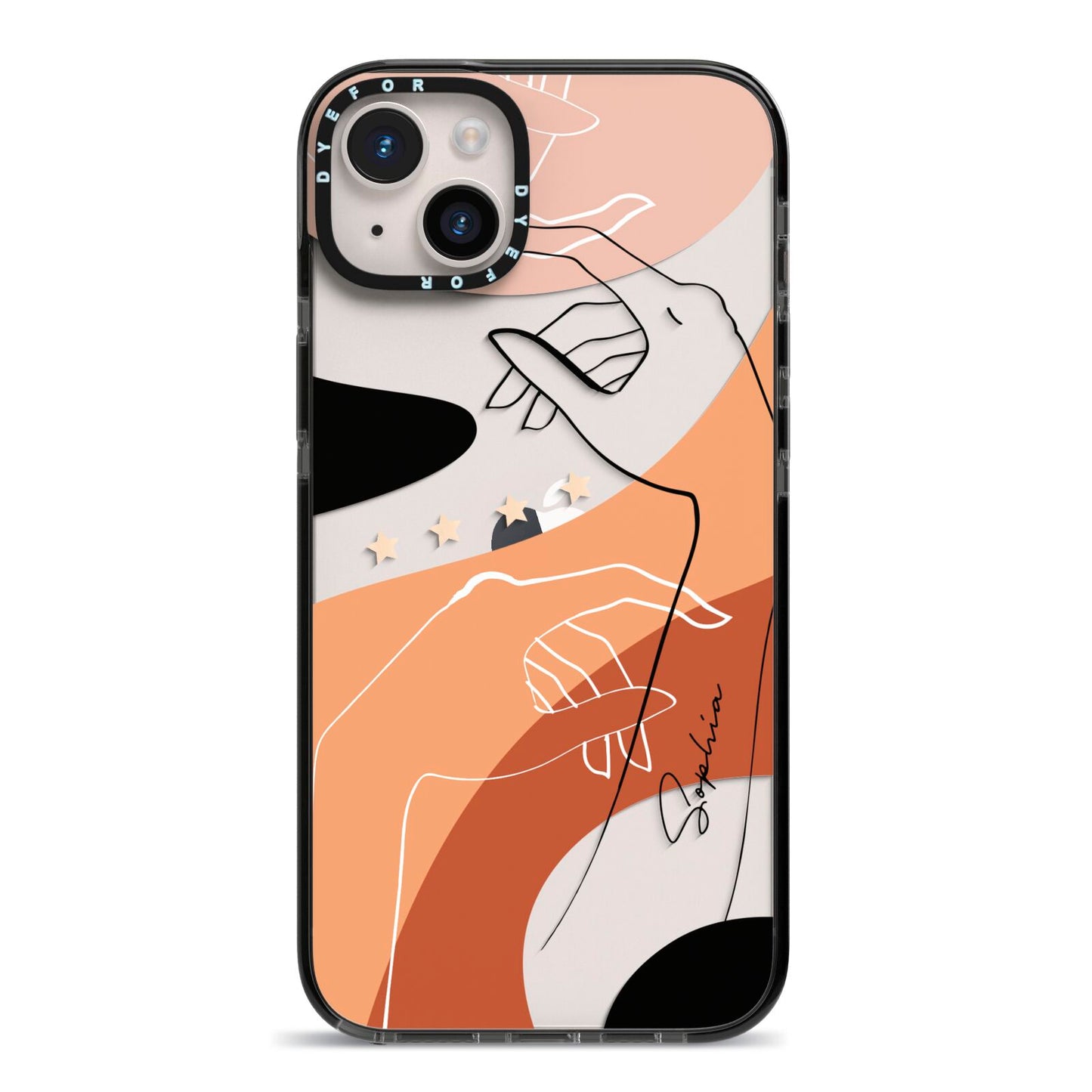 Personalised Abstract Gouache Line Art iPhone 14 Plus Black Impact Case on Silver phone