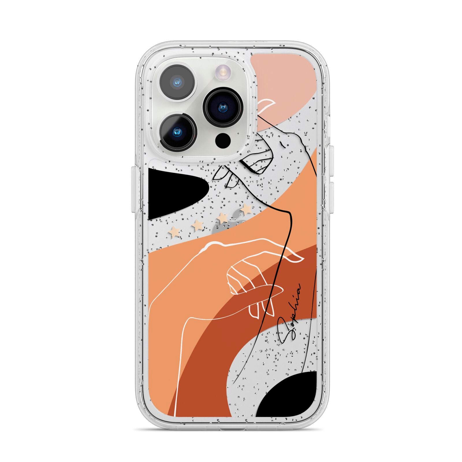 Personalised Abstract Gouache Line Art iPhone 14 Pro Glitter Tough Case Silver