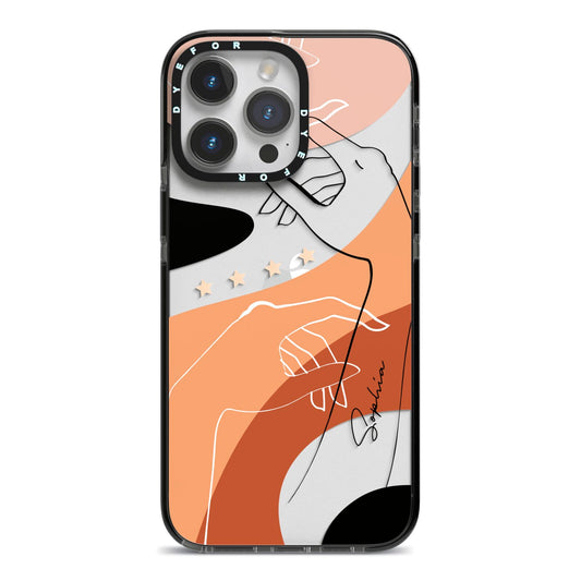 Personalised Abstract Gouache Line Art iPhone 14 Pro Max Black Impact Case on Silver phone