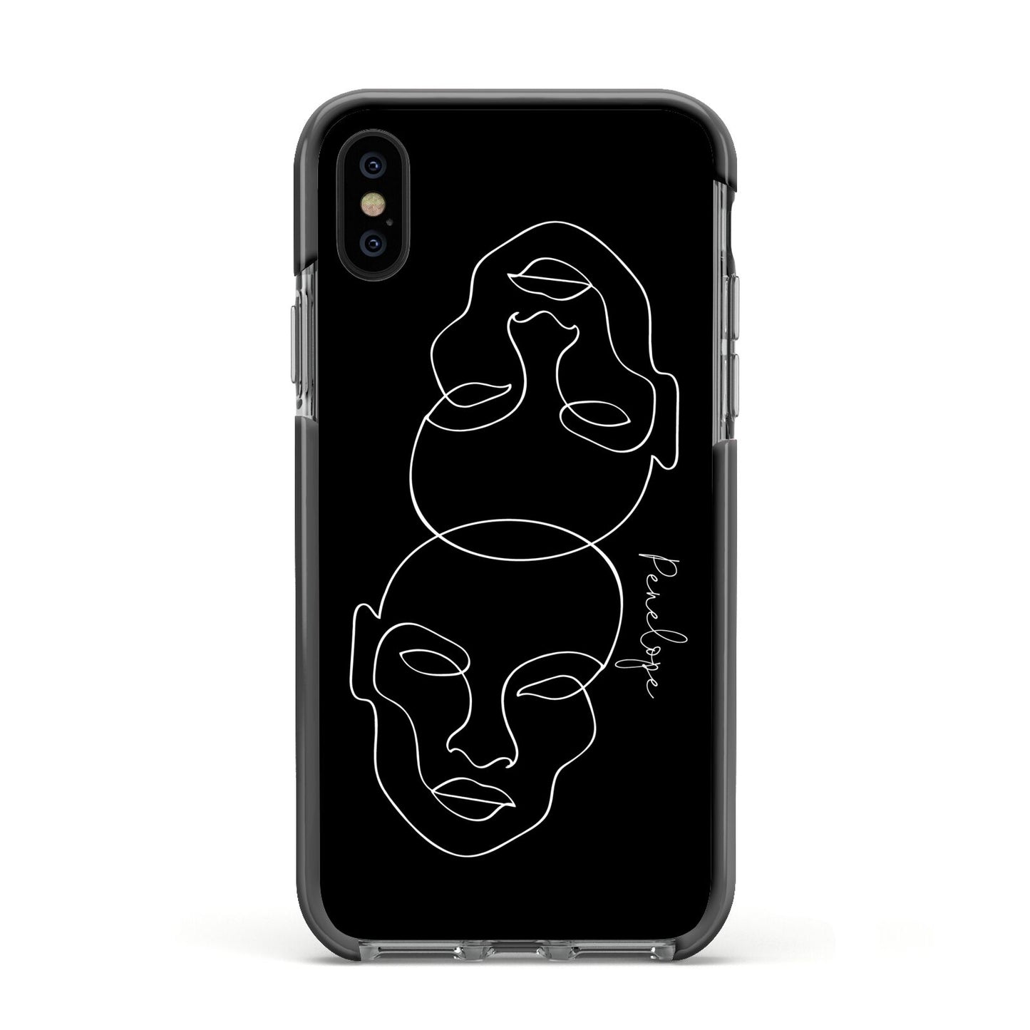 Personalised Abstract Line Art Apple iPhone Xs Impact Case Black Edge on Black Phone