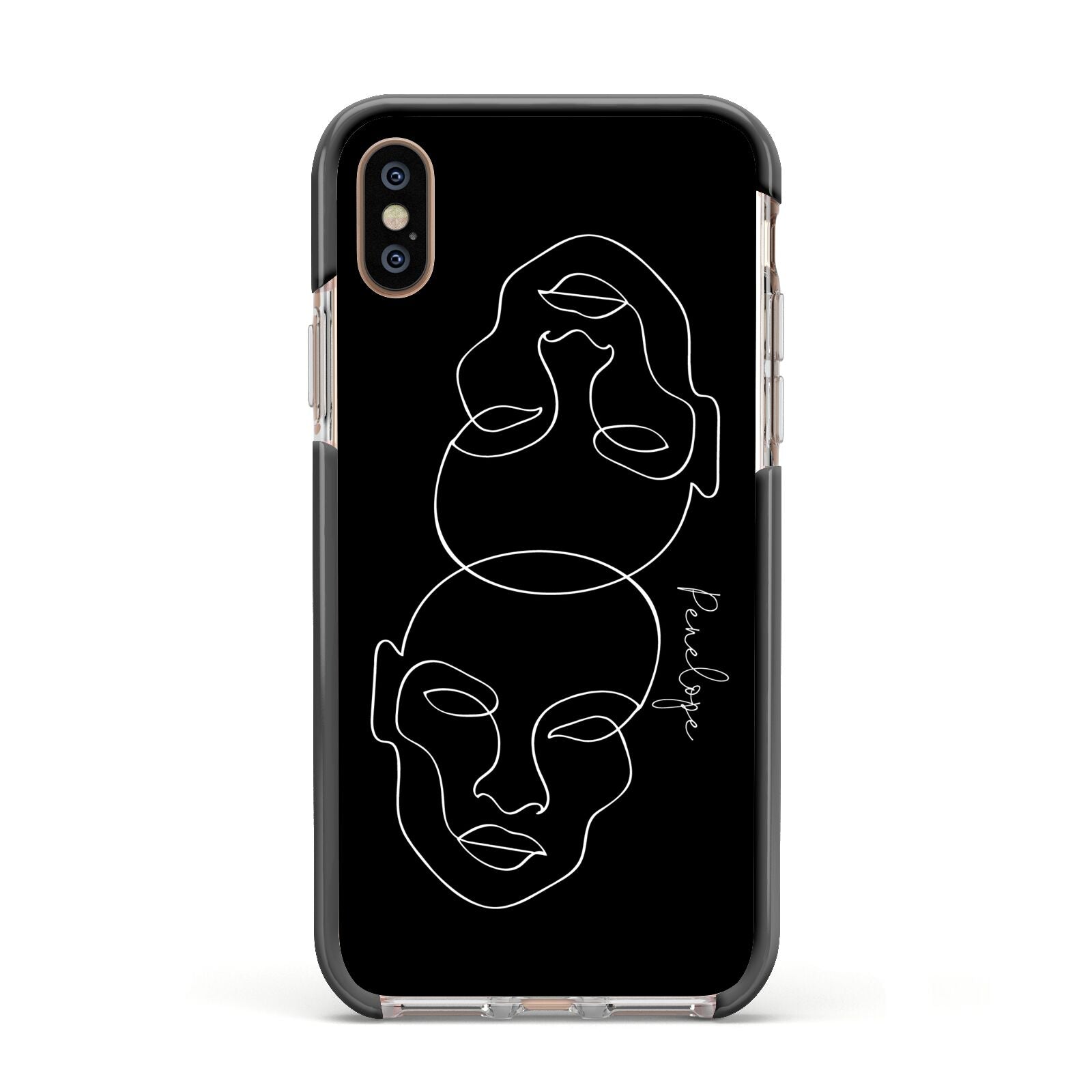 Personalised Abstract Line Art Apple iPhone Xs Impact Case Black Edge on Gold Phone