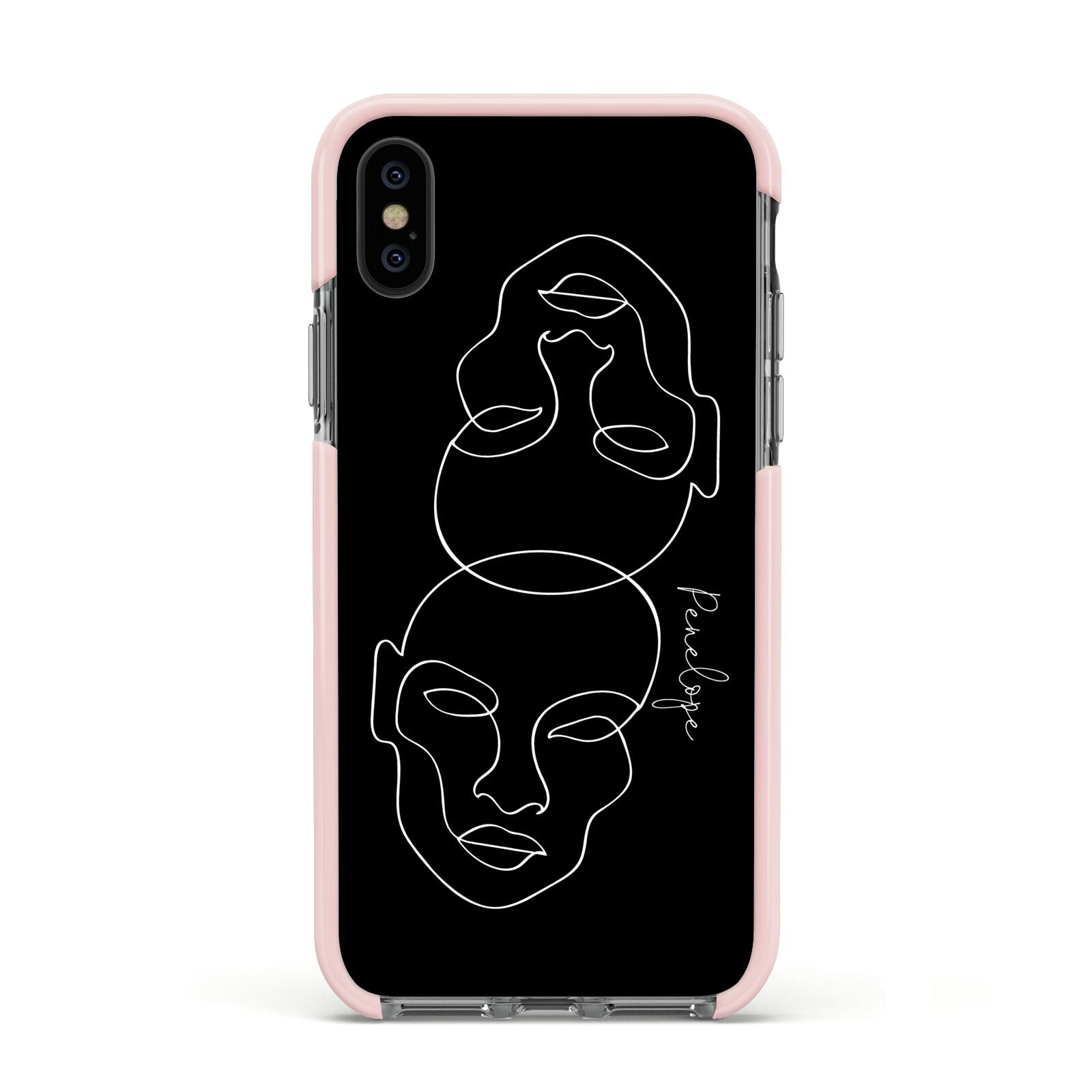 Personalised Abstract Line Art Apple iPhone Xs Impact Case Pink Edge on Black Phone