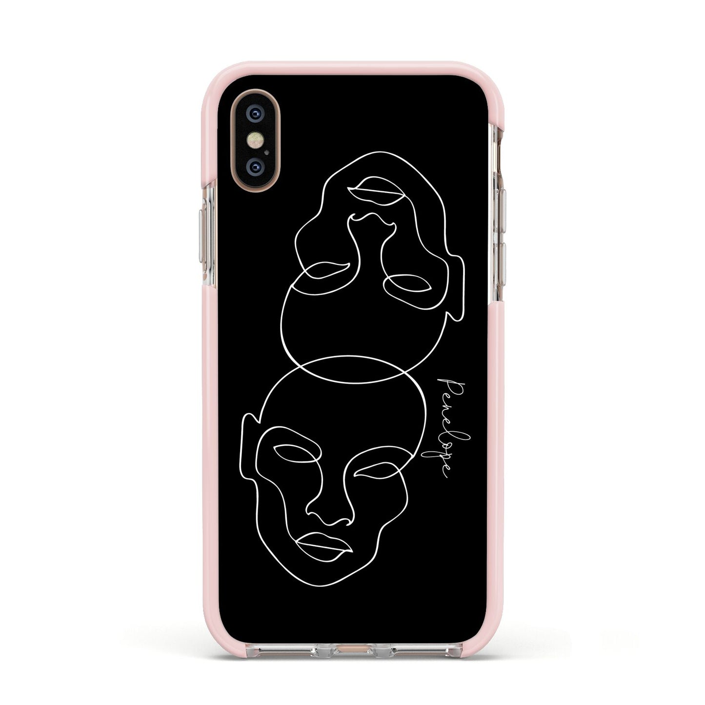 Personalised Abstract Line Art Apple iPhone Xs Impact Case Pink Edge on Gold Phone